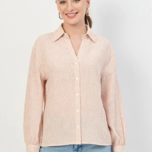 Madame Beige Ruched Sleeve Full Sleeve Shirt