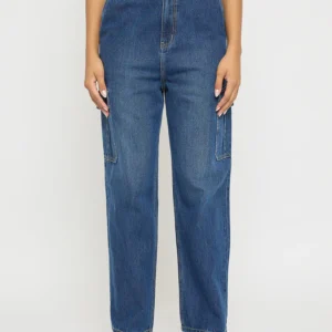 Madame Wide Leg Dark Blue Cotton Denim Cargo