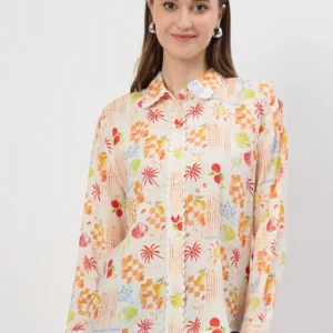 Madame Printed Off White Rayon Shirt